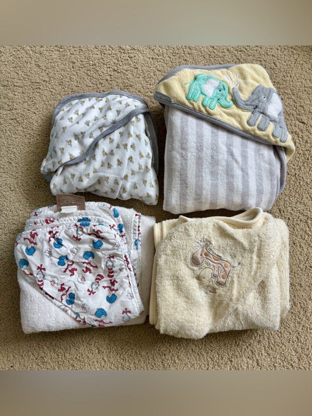 Baby Hooded Towels & Washcloths - Yellow, Gray, White, Cream